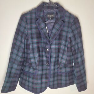 Talbots Women's Plaid Blazer - Blue and Green Wool Blend